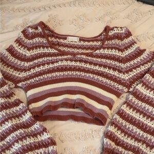 Altar'd State Pink and Cream Striped Sweater